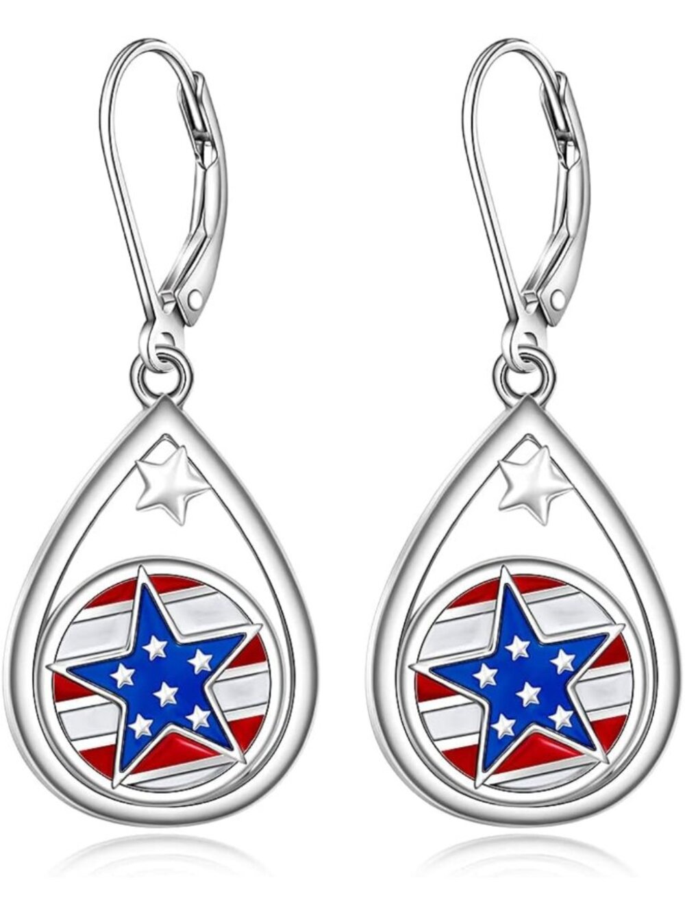 Patriotic Sterling Silver Dangle Earrings for 4th of July & Independence Day